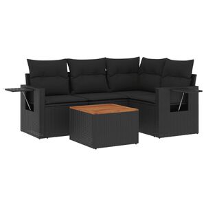 vidaXL 5 Piece Garden Sofa Set with Cushions Black Poly Rattan