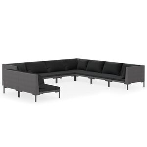 vidaXL 9 Piece Garden Lounge Set with Cushions Poly Rattan Dark Grey