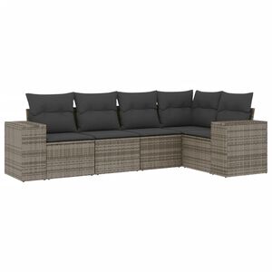 vidaXL 5 Piece Garden Sofa Set with Cushions Grey Poly Rattan