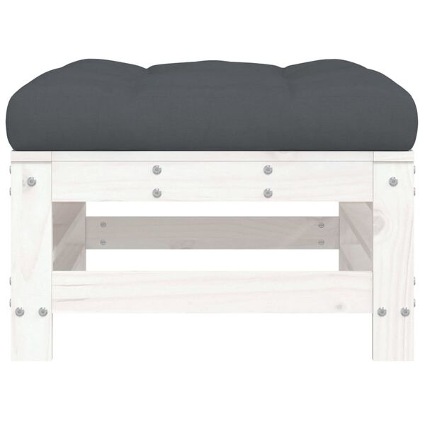 vidaXL Garden Footstools with Cushions 2pcs White Solid Wood Pine