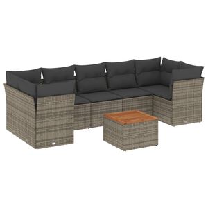 vidaXL 8 Piece Garden Sofa Set with Cushions Grey Poly Rattan