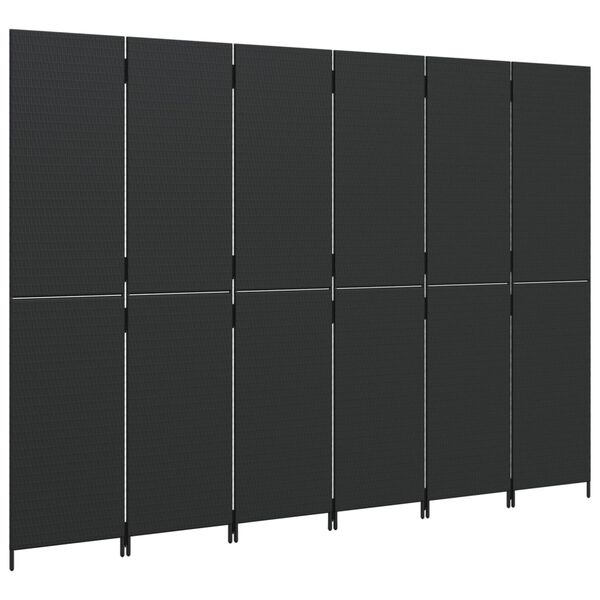 vidaXL Room Divider 6 Panels Black Poly Rattan
