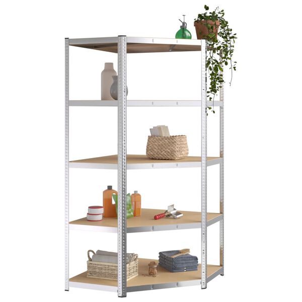 vidaXL 5-Layer Corner Shelf Silver Steel&Engineered Wood