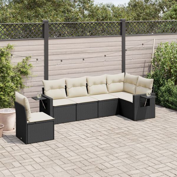 vidaXL 6 Piece Garden Sofa Set with Cushions Black Poly Rattan