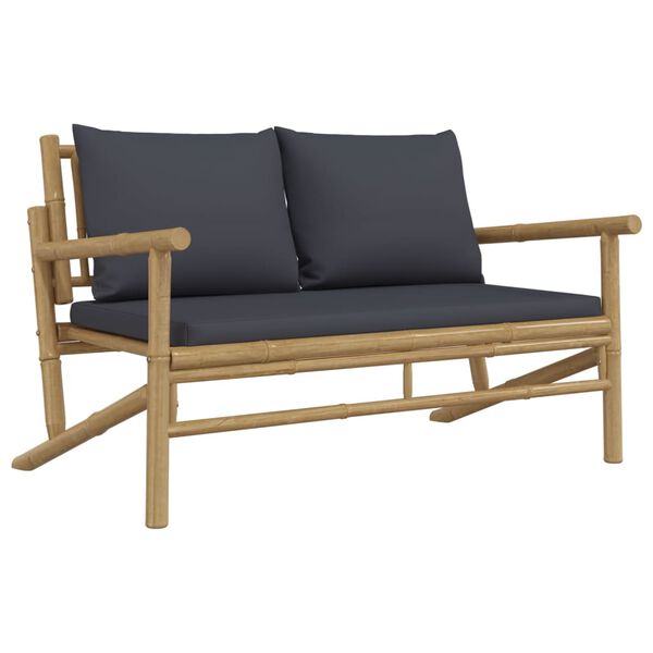 vidaXL 3 Piece Garden Lounge Set with Dark Grey Cushions Bamboo