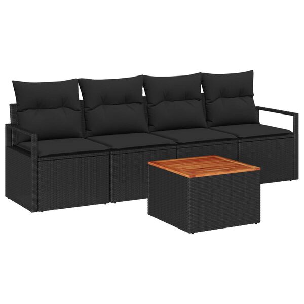 vidaXL Garden Sofa Set with Storage 5 pcs Black Poly Rattan