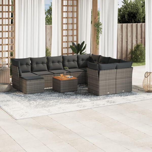 vidaXL 11 Piece Garden Sofa Set with Cushions Grey Poly Rattan