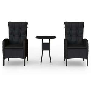 vidaXL 3 Piece Garden Bistro Set Poly Rattan Black