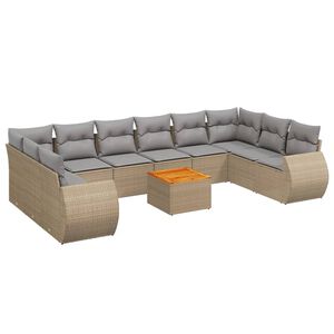 vidaXL 11 Piece Garden Sofa Set with Cushions Beige Poly Rattan