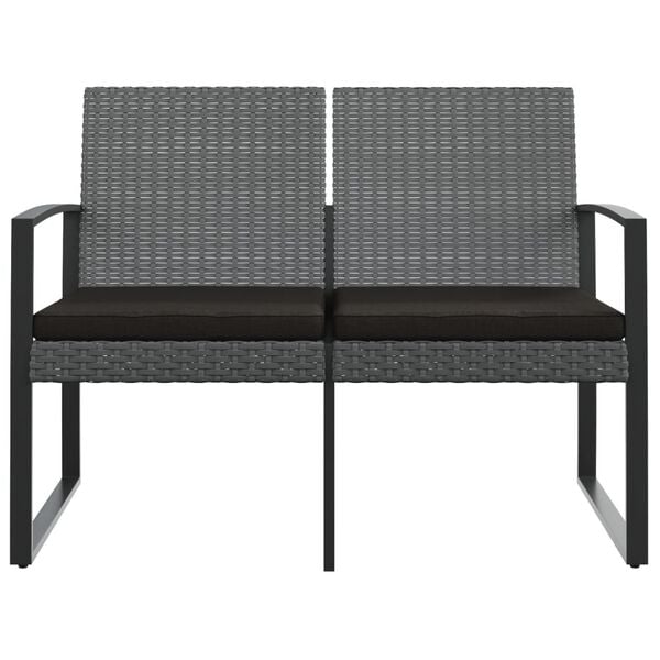 vidaXL 2-Seater Garden Bench with Cushions Dark Grey PP Rattan