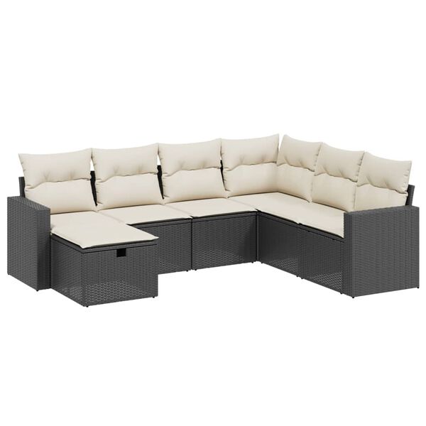 vidaXL 7 Piece Garden Sofa Set with Cushions Black Poly Rattan