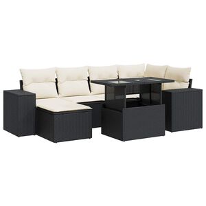 vidaXL 7 Piece Garden Sofa Set with Cushions Black Poly Rattan