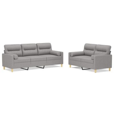 vidaXL 2 Piece Sofa Set with Throw Pillows&Cushions Light Grey Fabric