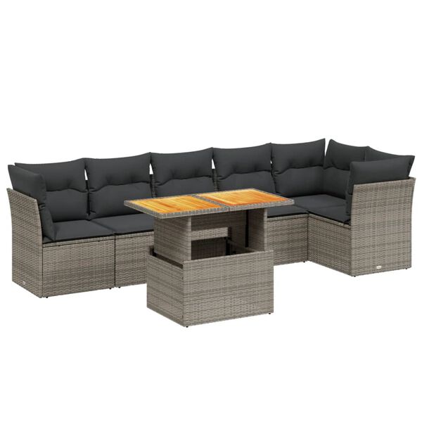 vidaXL 7 Piece Garden Sofa Set with Cushions Grey Poly Rattan