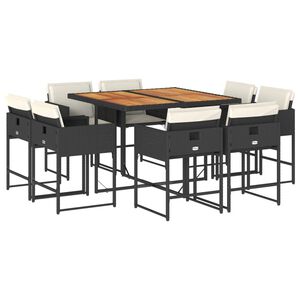 vidaXL 9 Piece Garden Dining Set with Cushions Black Poly Rattan