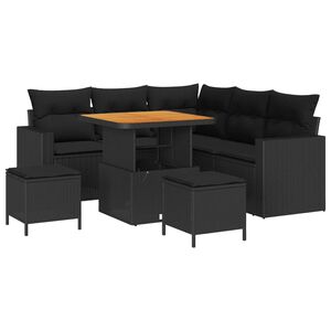 vidaXL Garden Sofa Set Height-Adjustable 8 pcs Black Poly Rattan