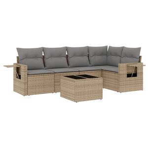 vidaXL 6 Piece Garden Sofa Set with Cushions Beige Poly Rattan