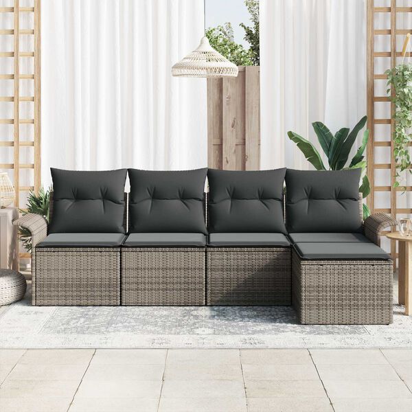 vidaXL Garden Sofa Set with Cushion 5 pcs Grey Poly Rattan