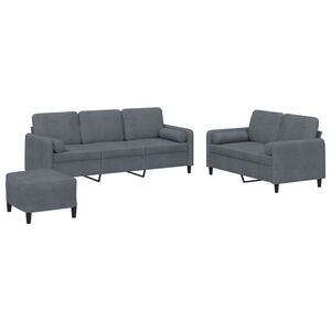 vidaXL 3 Piece Sofa Set with Pillows Dark Grey Velvet