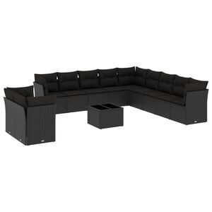 vidaXL 12 Piece Garden Sofa Set with Cushions Black Poly Rattan