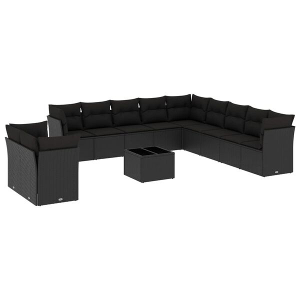 vidaXL 12 Piece Garden Sofa Set with Cushions Black Poly Rattan