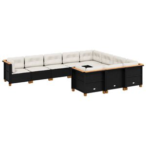 vidaXL 10 Piece Garden Sofa Set with Cushions Black Poly Rattan