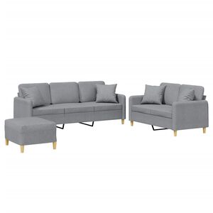 vidaXL 3 Piece Sofa Set with Pillows Light Grey Fabric