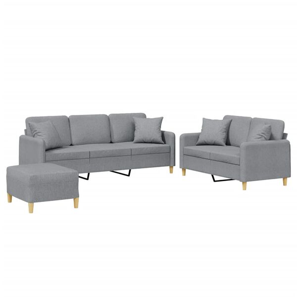 vidaXL 3 Piece Sofa Set with Pillows Light Grey Fabric