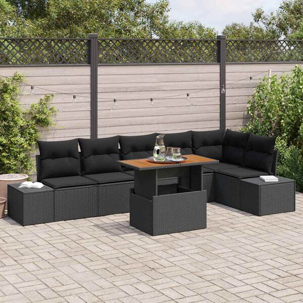 vidaXL Garden Dining Set with Cushion Manual 7 pcs Black and Brown