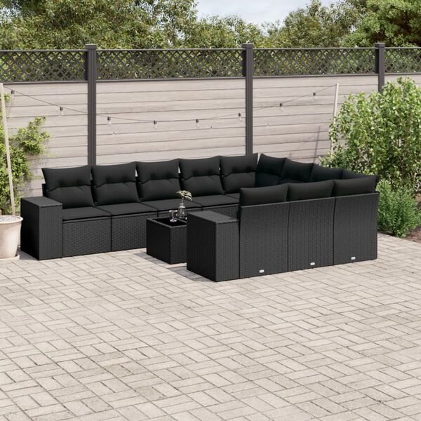 vidaXL 11 Piece Garden Sofa Set with Cushions Black Poly Rattan