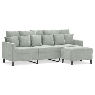 vidaXL 3-Seater Sofa with Footstool Light Grey 180 cm Velvet