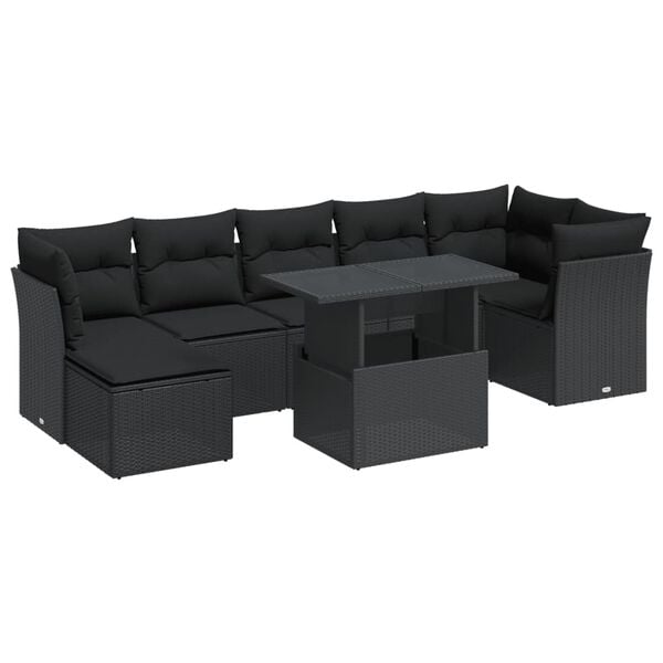 vidaXL 8 Piece Garden Sofa Set with Cushions Black Poly Rattan