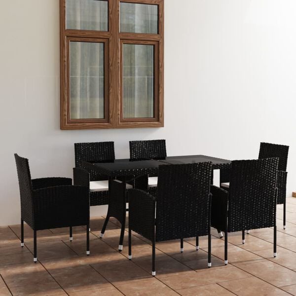 vidaXL 7 Piece Garden Dining Set Poly Rattan Black