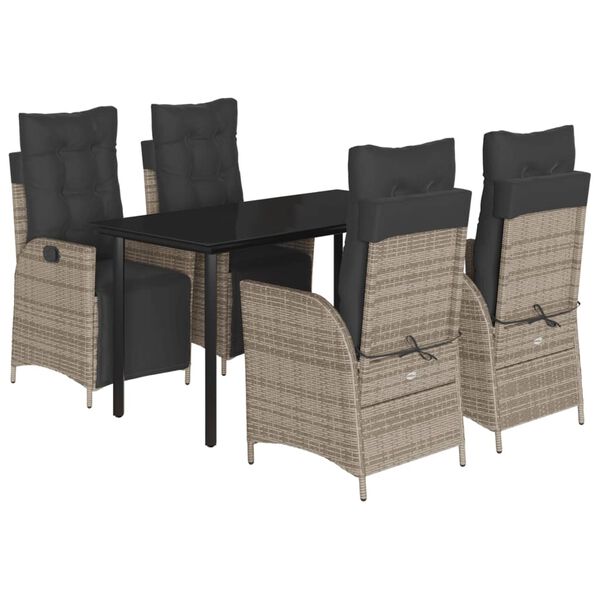 vidaXL 5 Piece Garden Dining Set with Cushions Grey Poly Rattan
