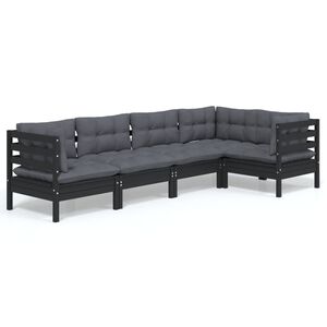 vidaXL 5 Piece Garden Lounge Set with Cushions Black Pinewood