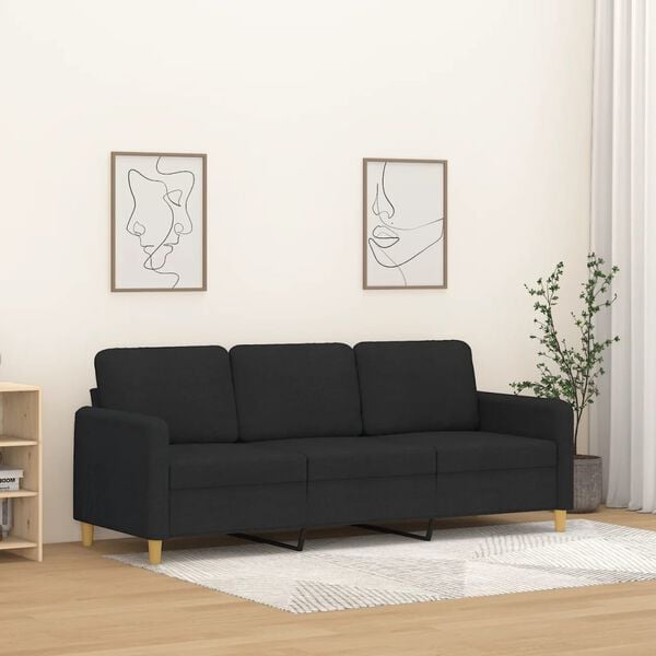 vidaXL 3-Seater Sofa Black Fabric 180 cm