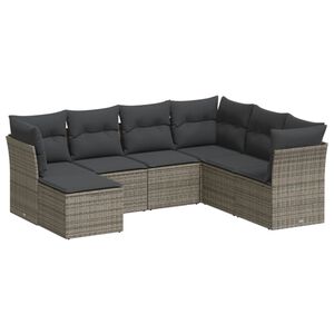 vidaXL 7 Piece Garden Sofa Set with Cushions Grey Poly Rattan