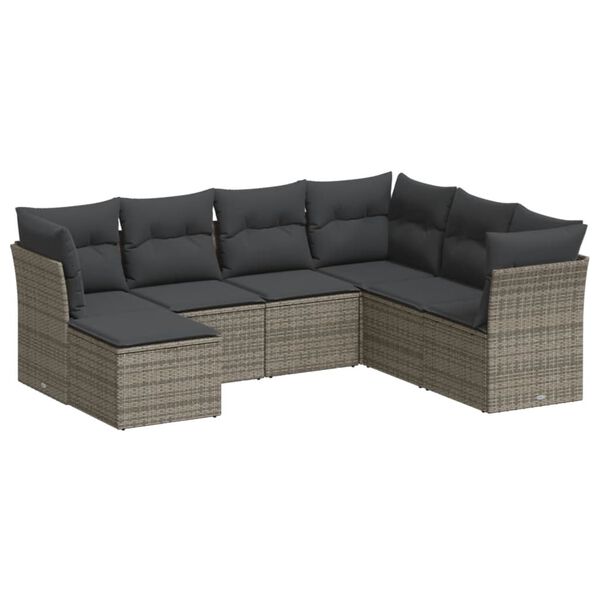 vidaXL 7 Piece Garden Sofa Set with Cushions Grey Poly Rattan