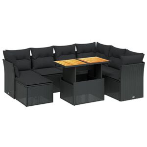 vidaXL 8 Piece Garden Sofa Set with Cushions Black Poly Rattan