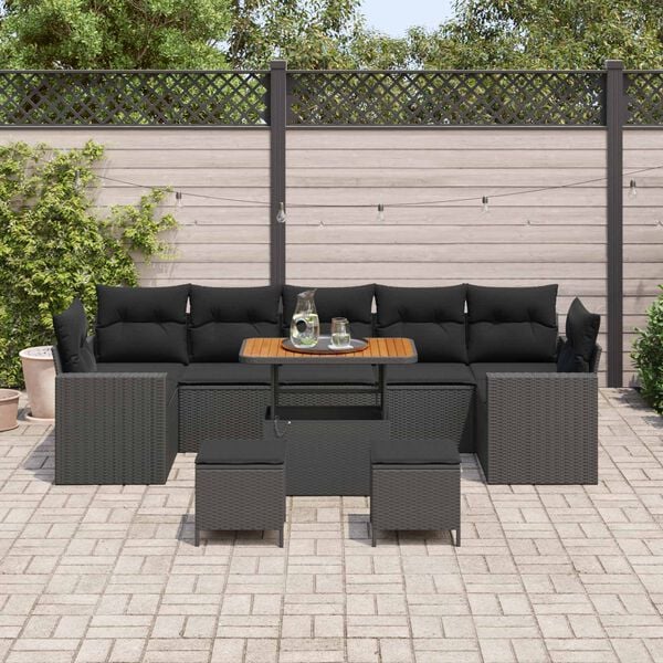 vidaXL Garden Sofa Set Height-Adjustable 10 pcs Black Poly Rattan