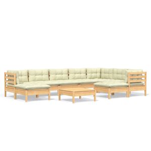 vidaXL 10 Piece Garden Lounge Set with Cream Cushions Solid Pinewood