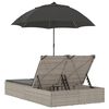 vidaXL Double Sun Lounger with Cushions&Parasol Light Grey Poly Rattan