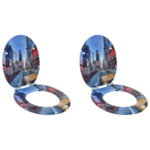 vidaXL WC Toilet Seats 2 pcs with Soft Close Lids MDF New York Design