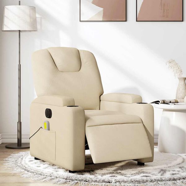 vidaXL Electric Massage Recliner Chair Cream Fabric