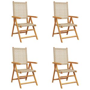 vidaXL Reclining Folding Chairs 4 pcs Beige Poly Rattan and Solid Wood
