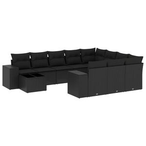 vidaXL 11 Piece Garden Sofa Set with Cushions Black Poly Rattan