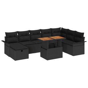 vidaXL Garden Sofa Set with Cushion 9 pcs Black Poly Rattan
