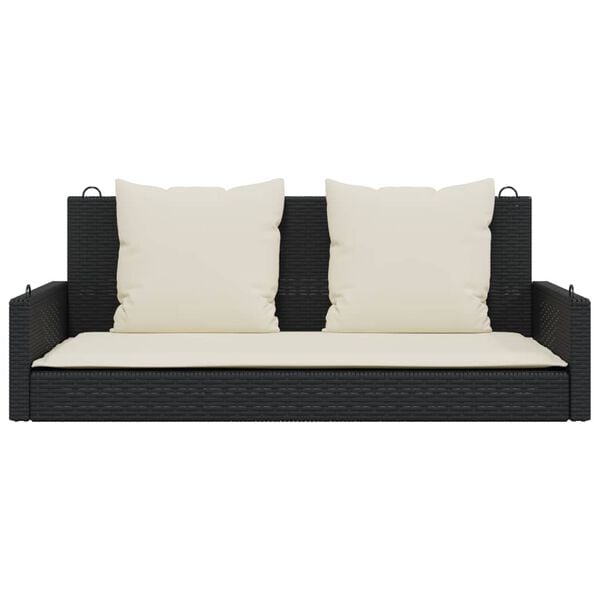 vidaXL Swing Bench with Cushions Black 119x56x48 cm Poly Rattan