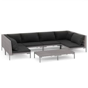 vidaXL 7 Piece Garden Lounge Set with Cushions Poly Rattan Dark Grey