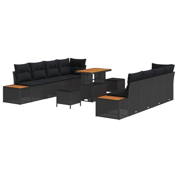 vidaXL Garden Sofa Set 11 pcs Black Poly Rattan